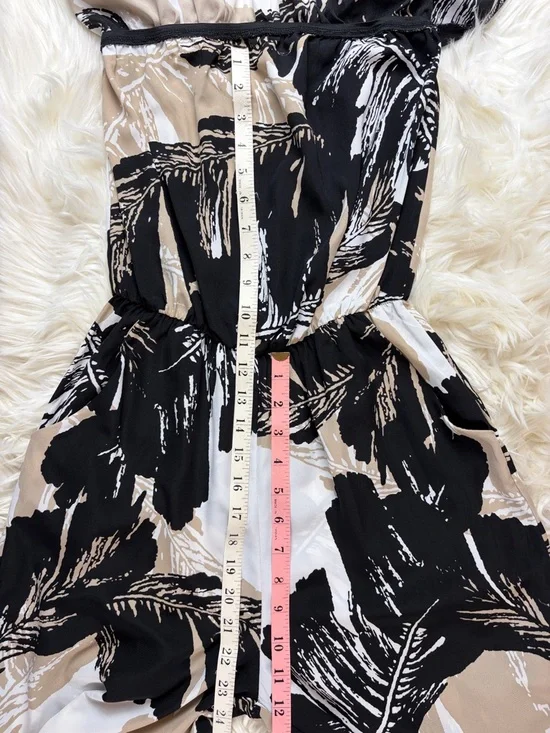 Mahina ~ Strapless Jumpsuit ~ in Black/Tan/White Palm Leaves Print - Picture 9 of 16